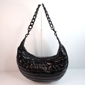 BCBGeneration Handbag Purse Shoulder Bag Shiny Black Puffer Hobo